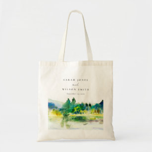 Chic Countryside Mountain River Landscape Wedding Tote Bag