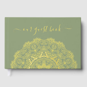 Chic Couple Initials Floral Mandala Gold Guest Book