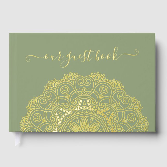 Chic Couple Initials Floral Mandala Gold Guest Book (Front)