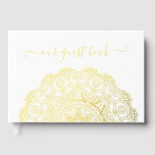 Chic Couple Initials Floral Mandala Gold Guest Book