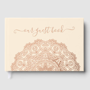 Chic Couple Initials Floral Mandala Gold Guest Book