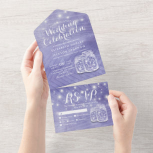Chic Couple Mason Jar Lavender Purple Wedding RSVP All In One Invitation