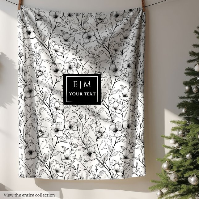 Chic couverture florale monochrome avec nom person (Créateur téléchargé)