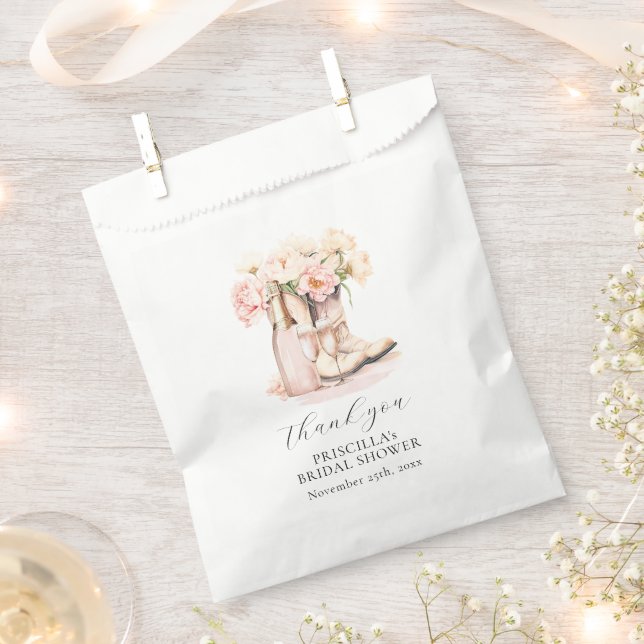 Chic Cowgirl Boots Champagne Pink BRIDAL SHOWER Favour Bag (Clipped)