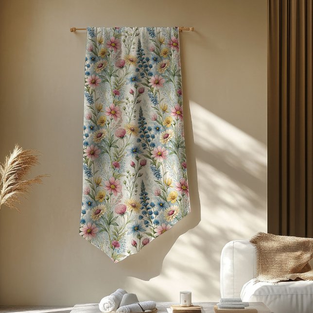 Chic Cozy Boho Pastel Pink Blue Wild Flowers Fleece Blanket (Chic Cozy Boho Pastel Pink Blue Wild Flowers Fleece Blanket)
