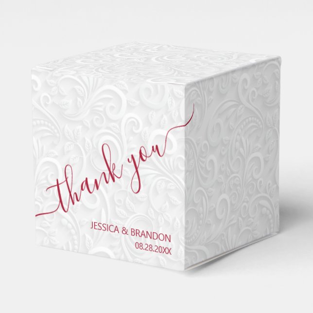 Chic Cranberry Calligraphy Wedding Thank You Favor Box (Front Side)