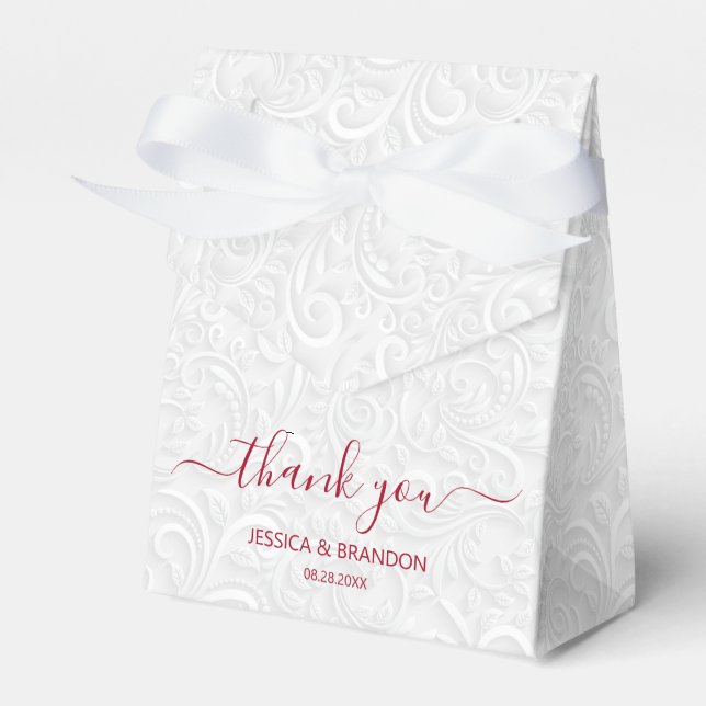Chic Cranberry Red Calligraphy Thank You Favor Box (Front Side)