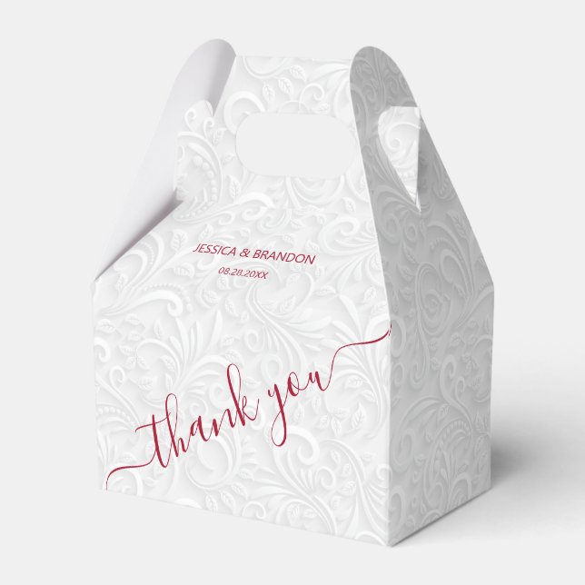 Chic Cranberry Red Calligraphy Wedding Thank You Favor Box (Front Side)