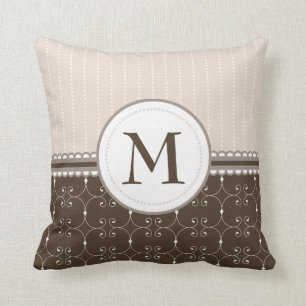 Chic Cream Beige Brown Custom Monogram Pattern Throw Pillow