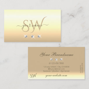Chic Cream Beige Ombre Sparkling Diamonds Initials Business Card