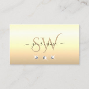 Chic Cream Beige Ombre Sparkling Diamonds Initials Business Card