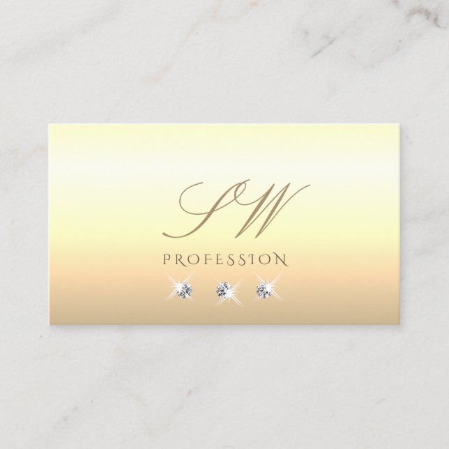 Chic Cream Beige Ombre Sparkling Diamonds Monogram Business Card (Front)