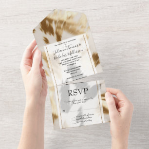 Chic Cream Black Gold Western Cowhide All In One Invitation