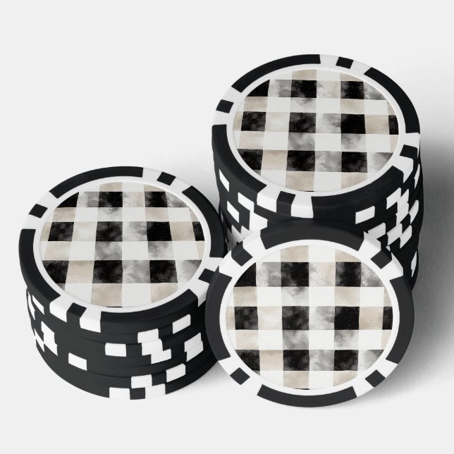 Chic Cream Black Plaid Christmas Poker Chips (Stack)