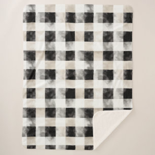 Chic Cream Black Plaid Christmas Sherpa Blanket