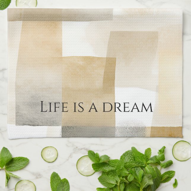 Chic Cream Brown Abstract Kitchen Towel (Folded)