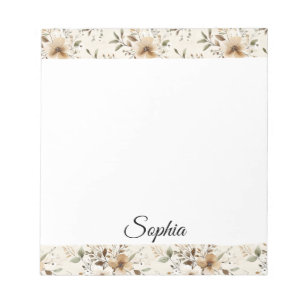 Chic Cream Brown Flowers Notepad