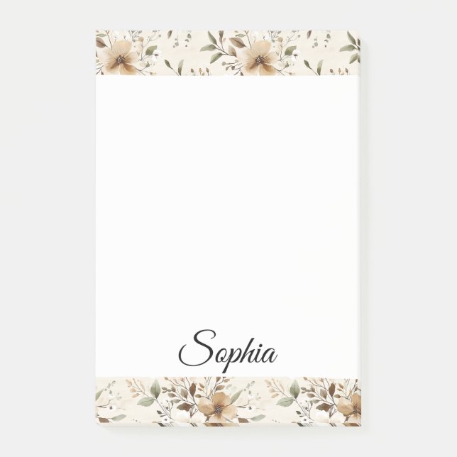 Chic Cream Brown Flowers Post-it Notes (Front)