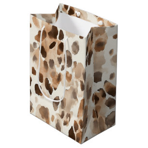 Chic Cream Brown Leopard Animal Birthday Medium Gift Bag