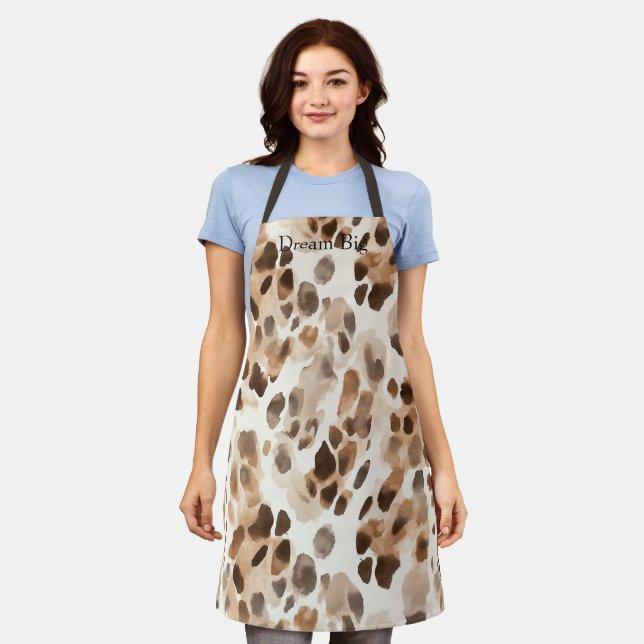 Chic Cream Brown Leopard Animal Print Apron (Worn)