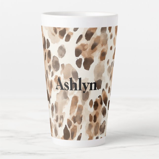 Chic Cream Brown Leopard Animal Print Birthday Latte Mug (Front)