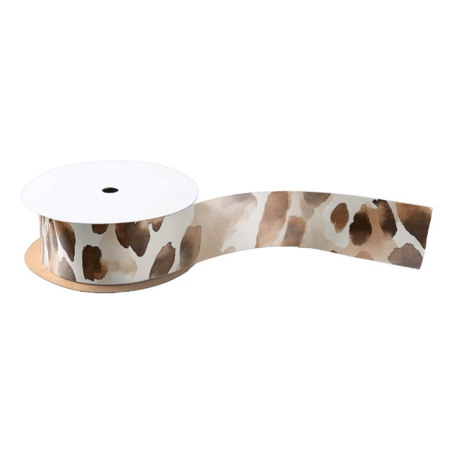 Chic Cream Brown Leopard Animal Print Birthday Satin Ribbon (Spool)
