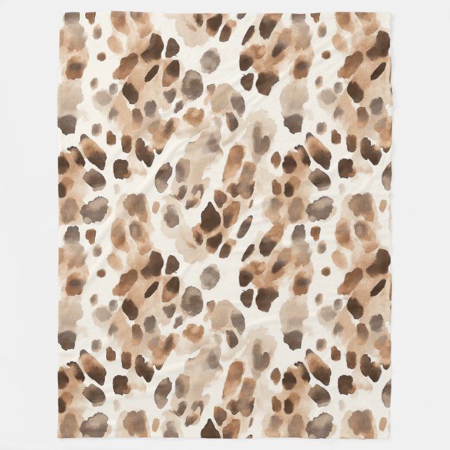 Chic Cream Brown Leopard Animal Print Fleece Blanket (Front)
