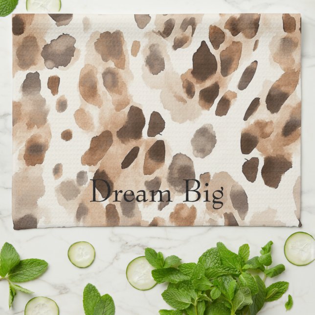 Chic Cream Brown Leopard Animal Print Kitchen Towel (Folded)