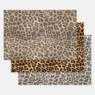 Chic Cream Brown Leopard Animal Sparkle Christmas Wrapping Paper Sheet