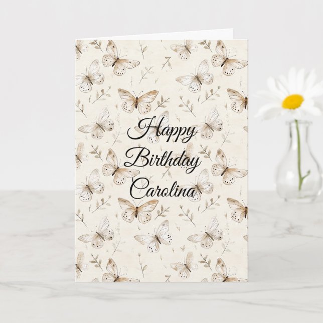 Chic Cream Butterflies Birthday Card (Small Plant)