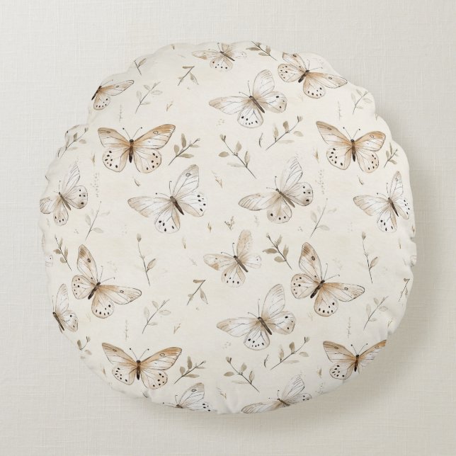 Chic Cream Butterflies   Round Pillow (Front)