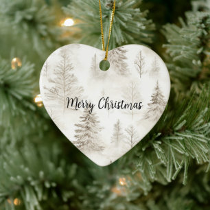 Chic Cream Christmas Trees Ceramic Ornament