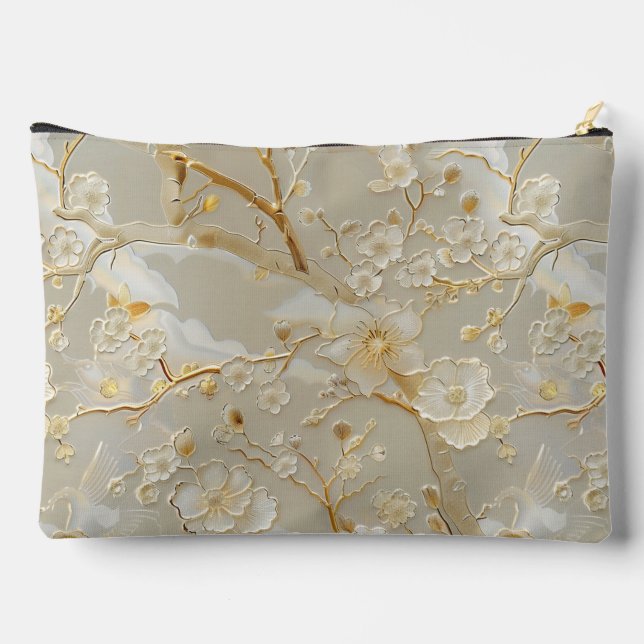 Chic cream gold floral pattern  accessory pouch (Back)