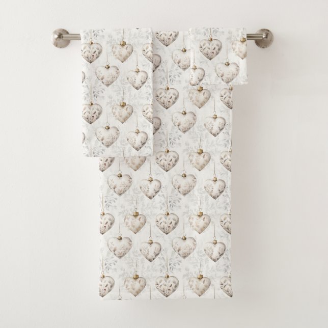 Chic Cream Grey Hearts Ornaments   (En situation)