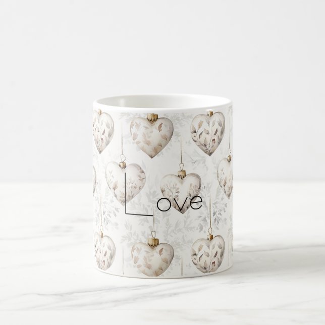 Chic Cream Grey Hearts Ornaments   Coffee Mug (Center)