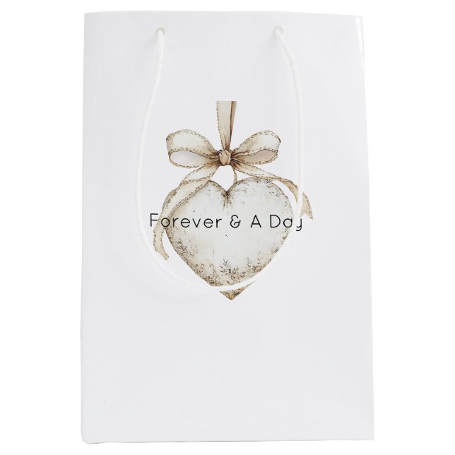 Chic Cream Grey Hearts Ornaments Wedding Medium Gift Bag (Front)