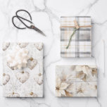 Chic Cream Grey Hearts Ornaments Wedding Wrapping Paper Sheet<br><div class="desc">Chic Cream Grey Hearts Ornaments Floral Plaid Wedding</div>