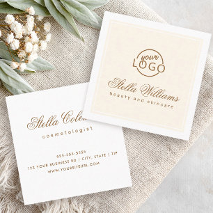 Chic cream ivory white custom logo minimalist square business card