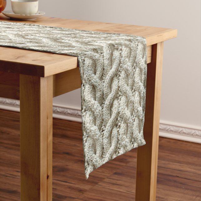 Chic cream knitting pattern long table runner (In Situ)