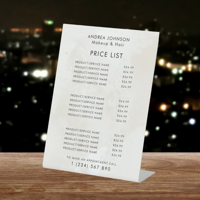 Chic Cream Marble Beauty Salon Nails Price List Pedestal Sign (Creator Uploaded)