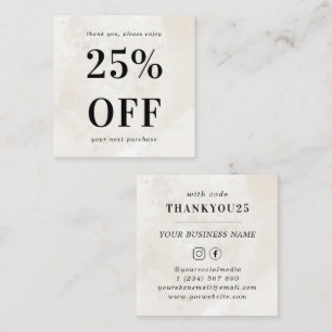 Chic Cream Marble Bold Typography Small Business Discount Card