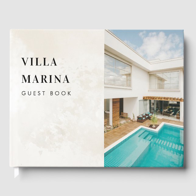 Chic Cream Marble Villa Vacation Rental Feedback Guest Book (Front)