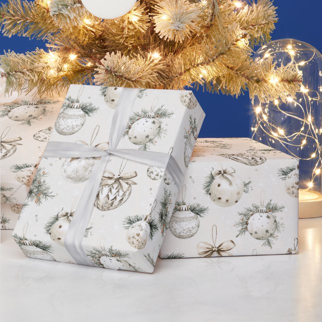 Chic Cream Ornaments Christmas Wrapping Paper (Holidays)