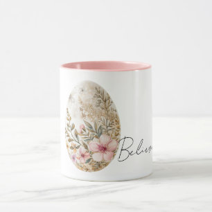 Chic Cream Pink Spring Flowers Easter Egg  Mug