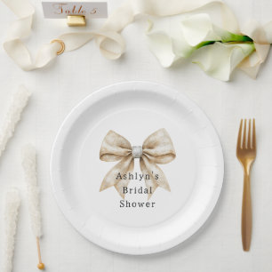 Chic Cream Silver Glam Bow Bridal Shower Paper Plate