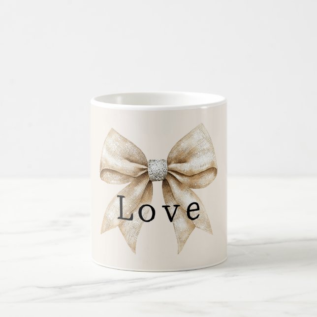 Chic Cream Silver Glam Bow Love Coffee Mug (Center)