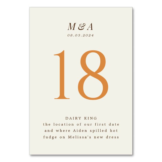 Chic Cream Wedding Monogram and Date Table Number (Front)