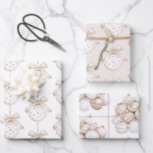 Chic Cream White Dots Bow Ornament Christmas Wrapping Paper Sheet