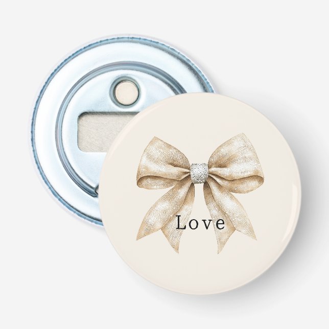 Chic Cream White Silver Glam Bow Love Bottle Opener (Front)