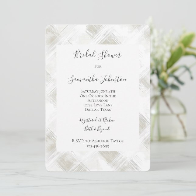 Chic Cream White Stripes Bridal Shower Invitation (Standing Front)